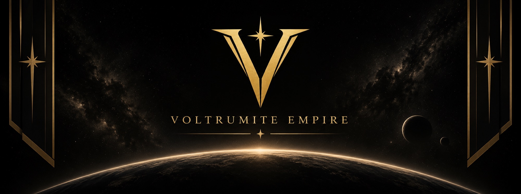 The sigil of the Voltrumite Empire above a lit world